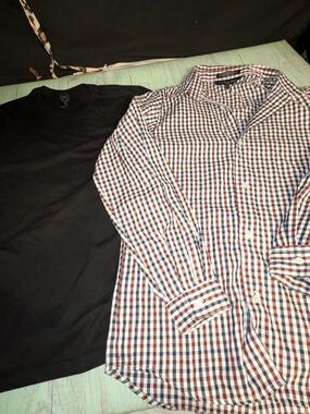 Andrew Fezza Boys Red & Blue Checked Button-Down Shirt And Black Under Shirt